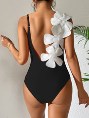 One Piece Floral Lace Up Ruffle Swimming Suit