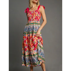 Floral Print Smocked Square Neck Maxi Dress