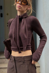 Scarf Neck Long Sleeve Knit Top