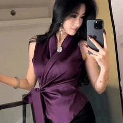 V Neck Solid Irregular Elegant Vest Top