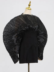 Pleated sleeve mini dress side view on mannequin