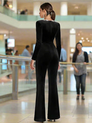 Black Square Neck Diamond High Waist Wide Leg jumpsuit