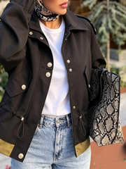 Black cropped drawstring hem jacket detail