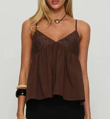 Lace Trim V-Neck Babydoll Camisole Top