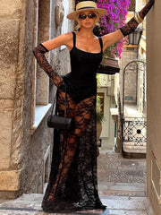 Square neck lace maxi dress