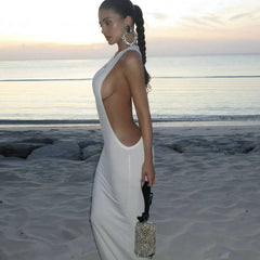 Open Back U Neck Metal Ring Maxi Dress