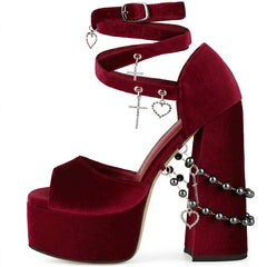Velvet Charm Platform Block Heel Sandals