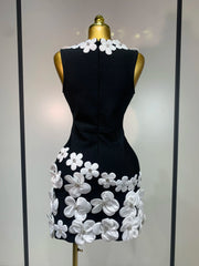 3d Flower Detail V-Neck Sleeveless Bandage Mini Gown