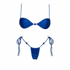 Blue Twisted Bandeau Bikini and Chiffon Cover up Set