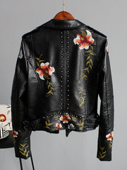 Embroidery Faux Soft Leather Rivet Jacket