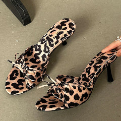 Wild Leopard Butterfly-Knot Thin Heels Sandal Shoes 