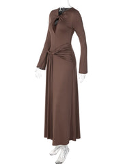 Twisted Neck Ruched Waist Maxi Dress