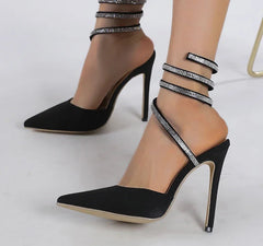 Crystal Thin Heel Narrow Band Stripper Heels Shoes