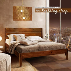 Mid-Century Dark Wood Bed Frame with Headboard