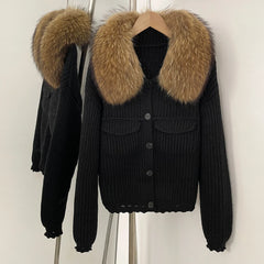 Fur Trimmed Ribbed Knit Jacket