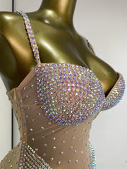 Rhinestone Mesh Strappy Bodysuit
