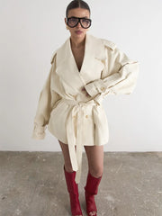 Lapel Double Breasted Belted Jacket