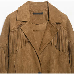 Faux Suede Fringe Crop Jacket