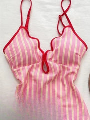 Striped Contrast Trim Swimwear Bathing Suit