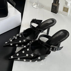 Back Crystal Diamond Buckle Thin High Heels Shoes