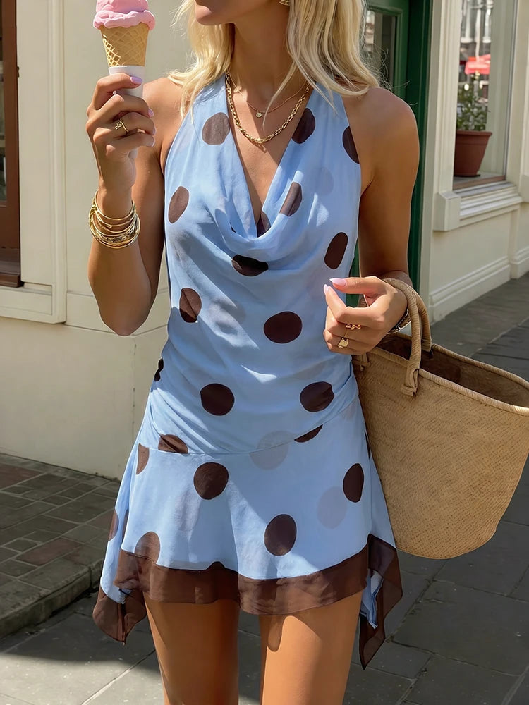 Polka dot halter neck mini dress