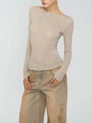 Botton Detail Boat Neck Long Sleeve Top
