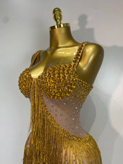 Rhinestone Fringe Bodycon Long Dress