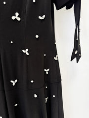 Black Puff Sleeve Embellished Diamonds Maxi Dress