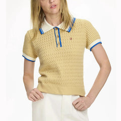 Yellow ribbed trim knit polo top