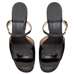 Black patent leather sandals with thin straps