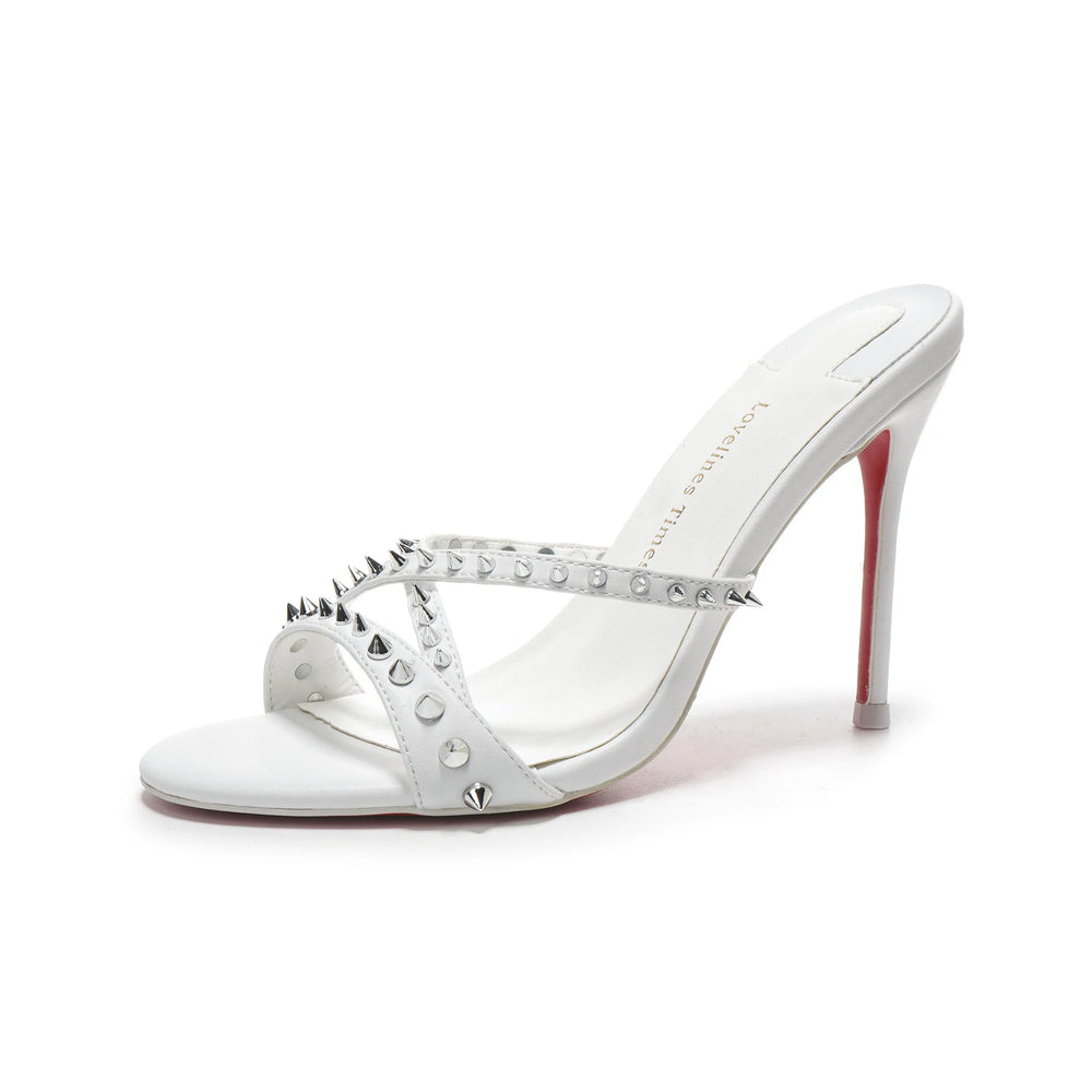 White studded strap stiletto heel