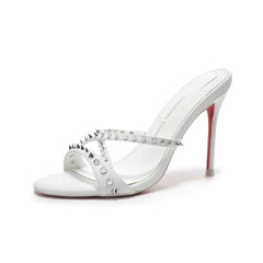 White studded strap stiletto heel