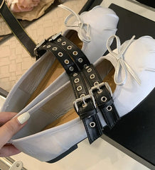 Silk Ballet Flats with Butterfly-Knot and Buckle Straps