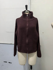 Striped High Neck Zip Sweater