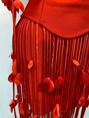 Strapless Tassel Trim Bodycon Mini Dress