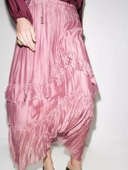 Ruffled maxi skirt with crinkled texture and elastic waist.
