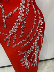 One Shoulder Diagonal Collar Beaded Long Dress
