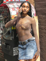 Mesh Elastic Sequin Long Sleeve Bodysuit