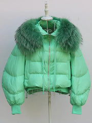 Women Short Jacket Large Fur Collar Thick Outerwear 