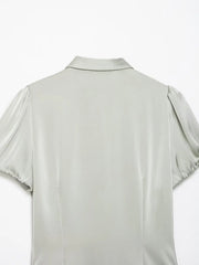 Satin Puff Sleeve Collared Shirt Top