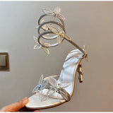 Crystal Embellished Butterfly Details White Party Shoes