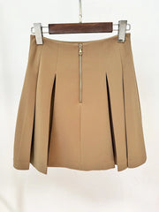 Metal Buckle Pleated Mini Skirt