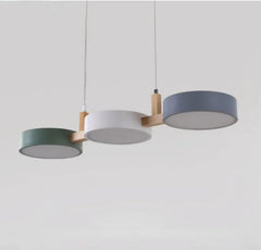 Modern LED 3-Light Wooden Round Pendant Ceiling Lamp | White, Green, Gray