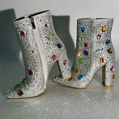 Rhinestone Pointed Toe Zipper Boots