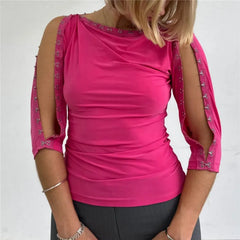 Off Shoulder Eyelet Cutout Sleeve Top