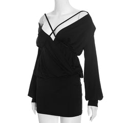 Black Multi Way Cross Strap V-Neck Mini Dress