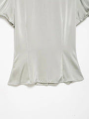 Satin Puff Sleeve Collared Shirt Top
