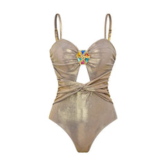 V-Neck Ruched Cut-Out Halter One-Piece Swimsuit and Maxi Skirt Set