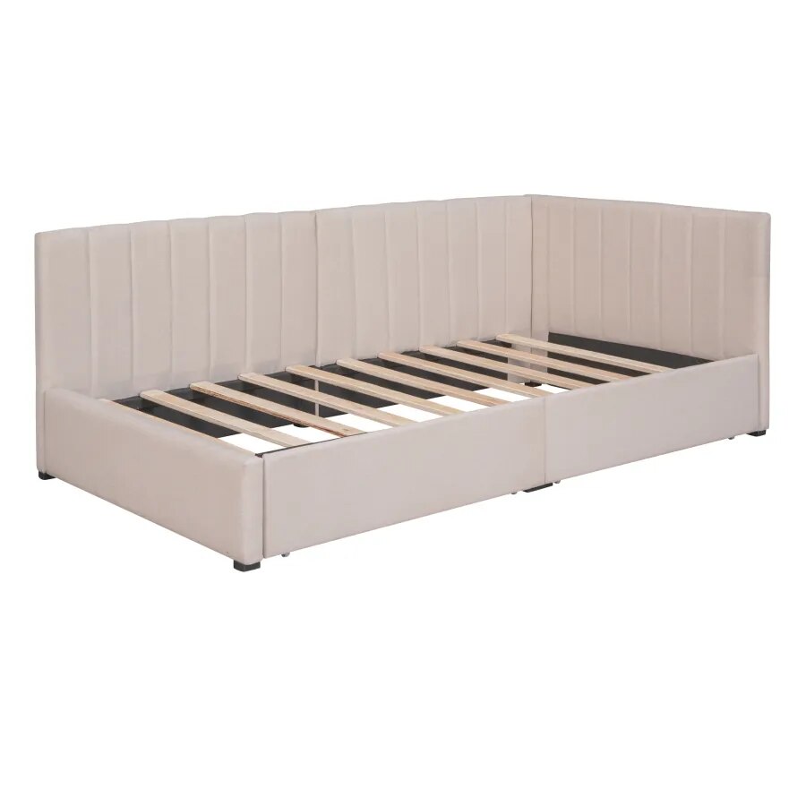 Beige Twin Size Sofa Bed Upholstered Daybed with 2 Storage Drawers