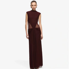 Studio shot of a mock neck draped maxi dress
